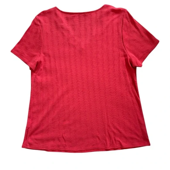 Soft Surroundings Lace Trim V-Neck Top Red Orange Short Sleeve Size L - Picture 4 of 6